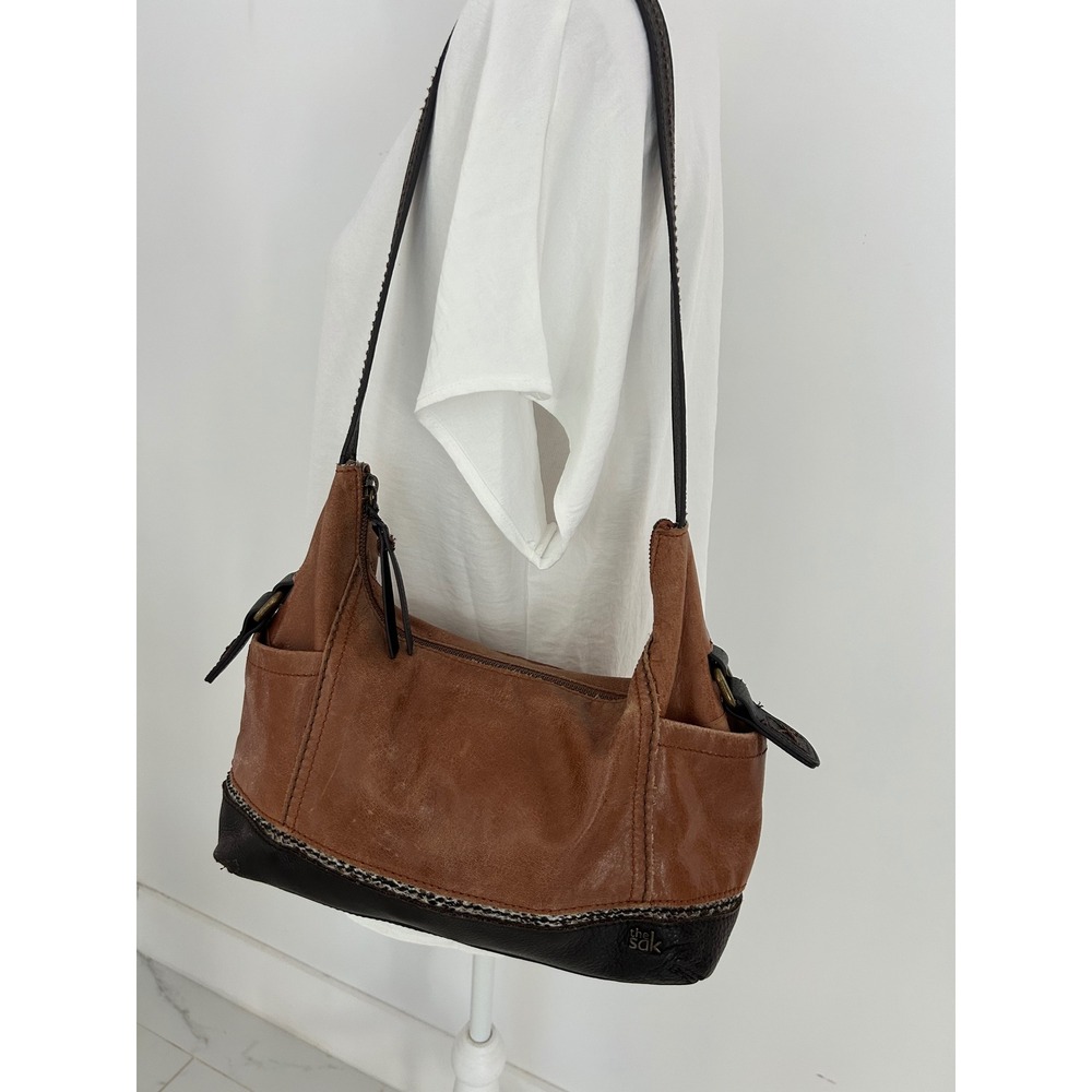 The Sak Kendra Leather Hobo Shoulder Bag Brown Black Two Tone Boho 6714